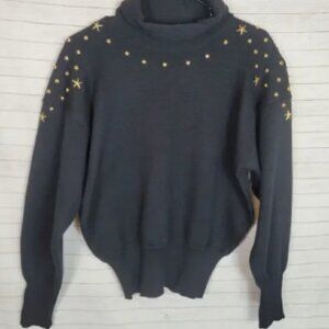 MEISTER VINTAGE WOOL BLEND TURTLE NECK SWEATER W GOLD STAR/STUD DETAIL, SZ LARGE